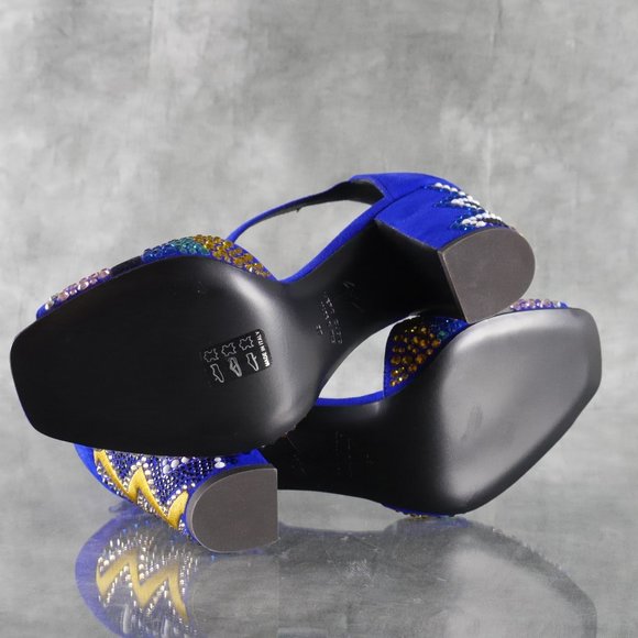 Giuseppe Zanotti LAVINIA Blue Suede Crystal Peep Toe Heels Size 7* US 37 EU S1E1 - Picture 12 of 12